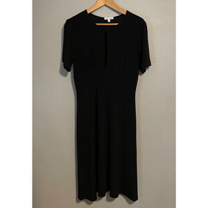 Vintage Womens Midi Dress Medium Black Stretch Babydoll Keyhole Neck 90s Y2K